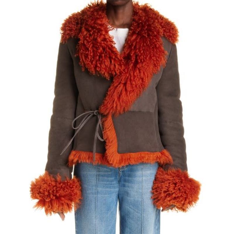 Lakia Suede & Genuine Shearling Wrap Jacket