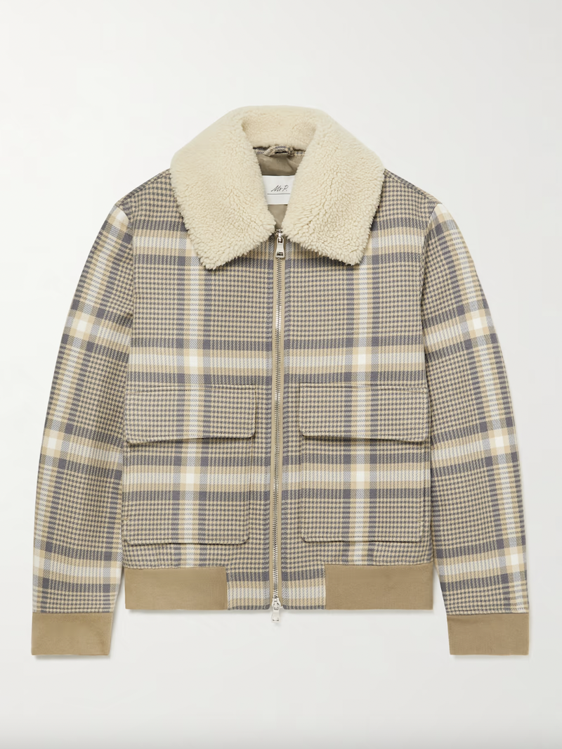 Shearling-Trimmed Checked Cotton-Blend Blouson Jacket