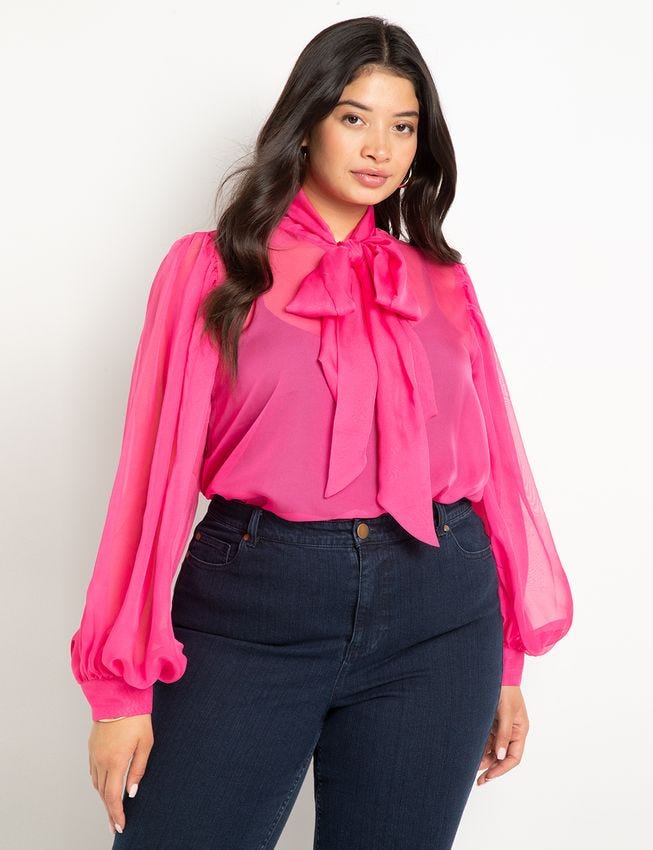 Eloquii Chiffon Bow Blouse