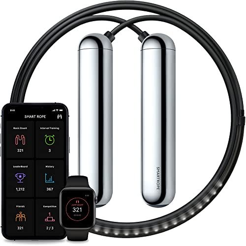 [Tangram Factory] Smart Rope - LED embedded Skipping Rope - See your fitness data in MID-AIR (Chrome, Medium)