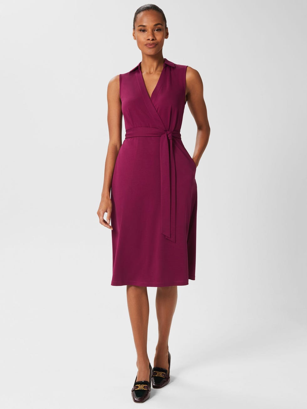 Hobbs Clara Jersey Wrap Midi Dress, Bright Plum