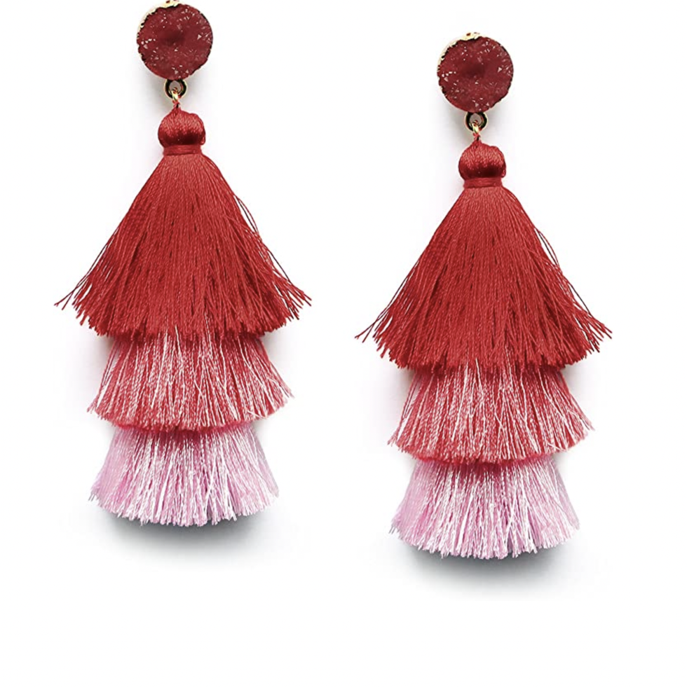 Red and Pink Ombré Tassel Earrings 
