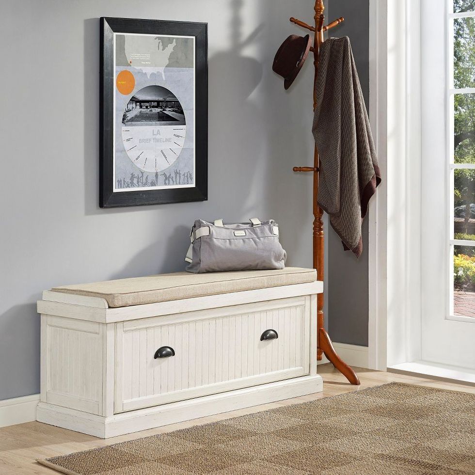 Where to find a white storage bench with drawers to organize your entryway, Good Taste Guide
