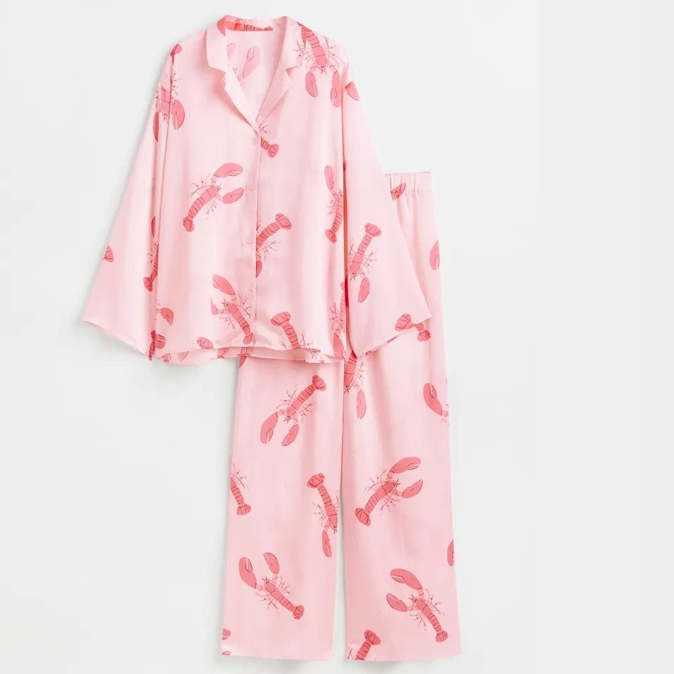 pink crayfish pajama shirt and pants