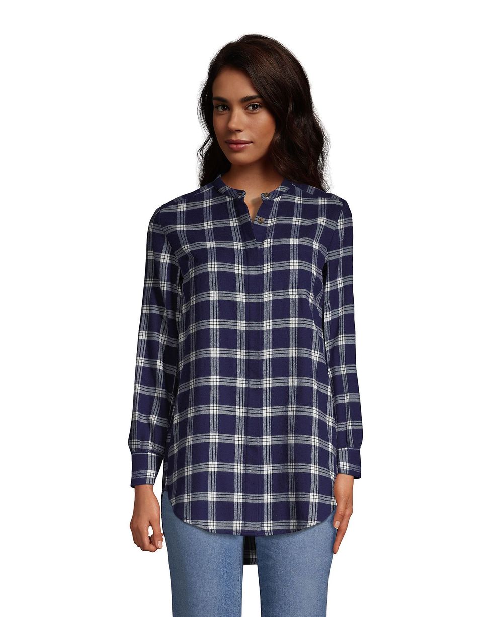 Flannel A-Line Long-Sleeved Tunic Top