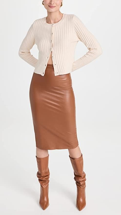 PU Faux Leather Pencil Skirt 2023 Black Office OL Street Work High Waist  Split Midi Skirts Women Spring Winter Fashion Elegant