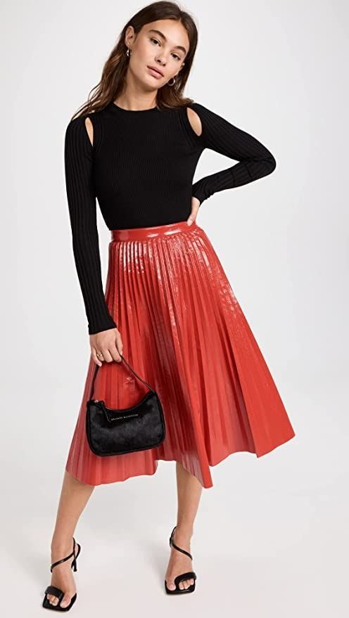 Proenza Schouler White Label Faux Leather Pleated Midi Skirt