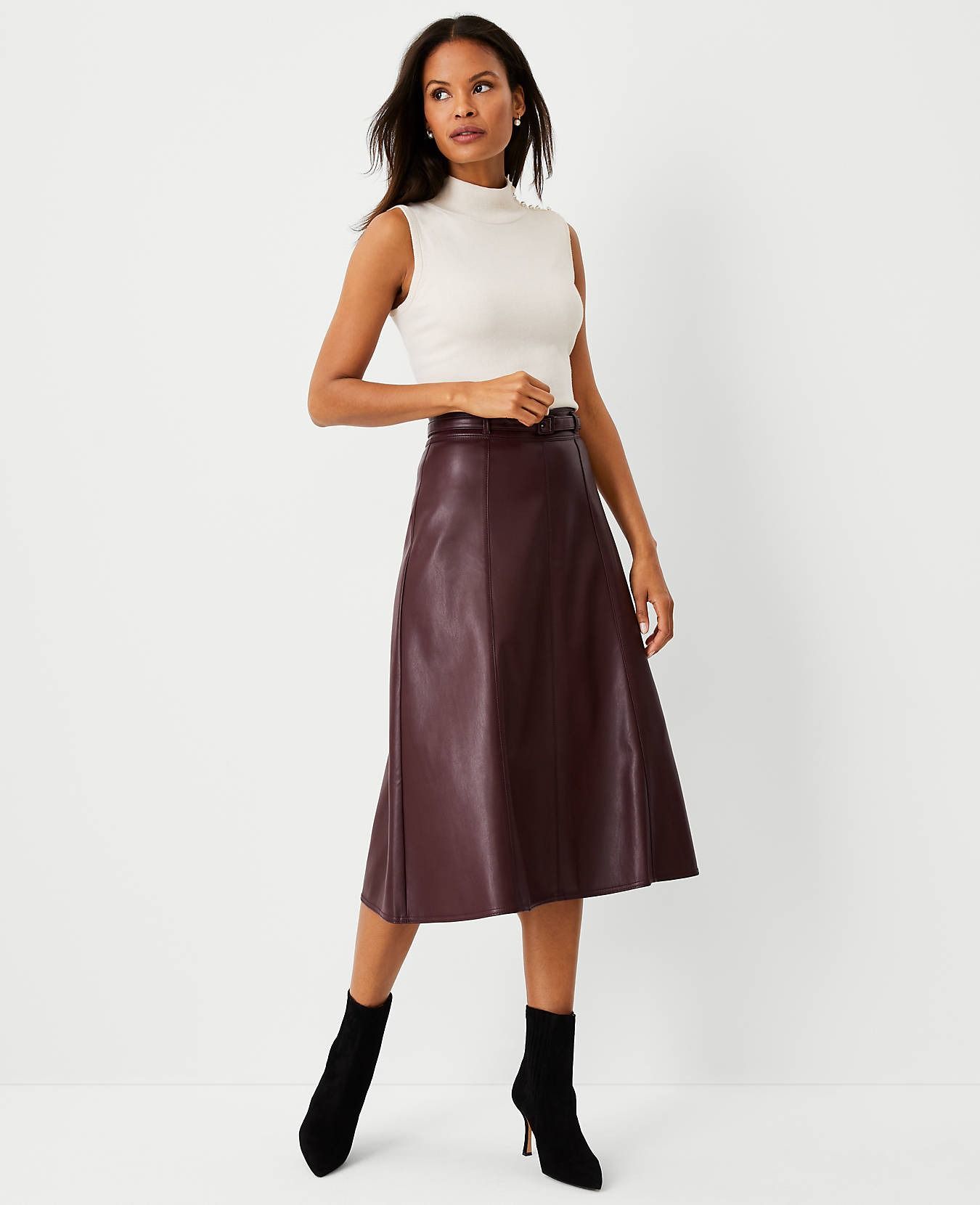 Knot Vegan Leather Midi Skirt