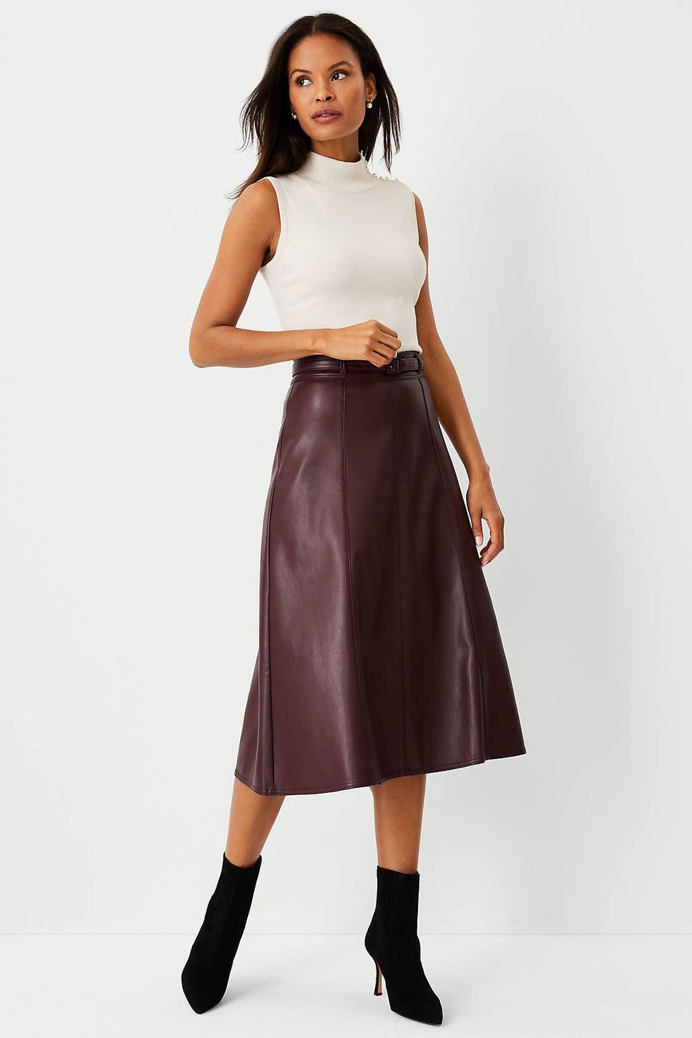 Ann Taylor Belted Faux Leather Midi Skirt