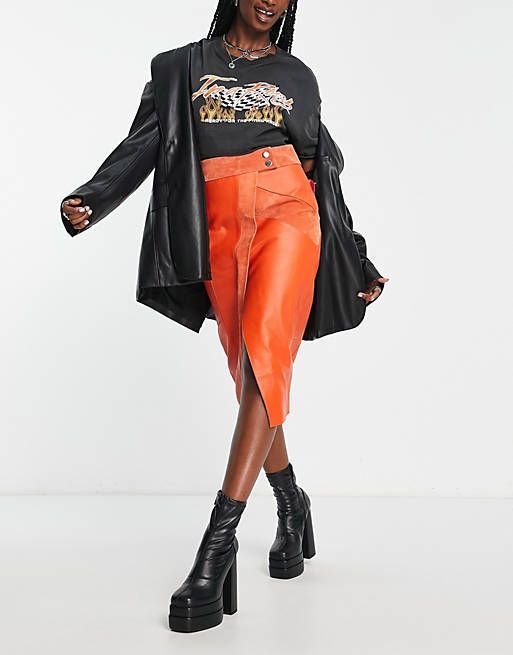 Orange clearance leather skirt