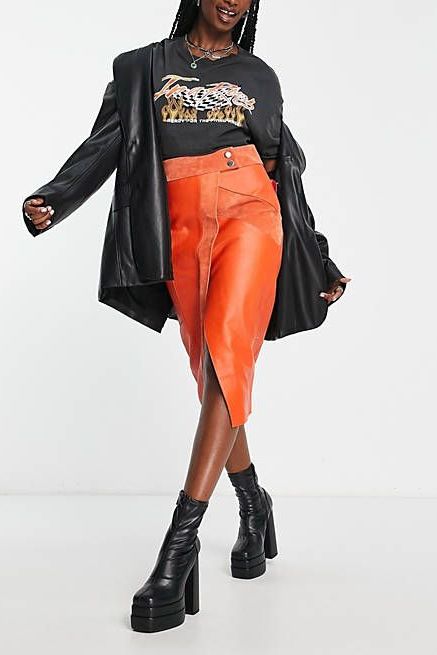 ASOS Design Leather Midi Skirt