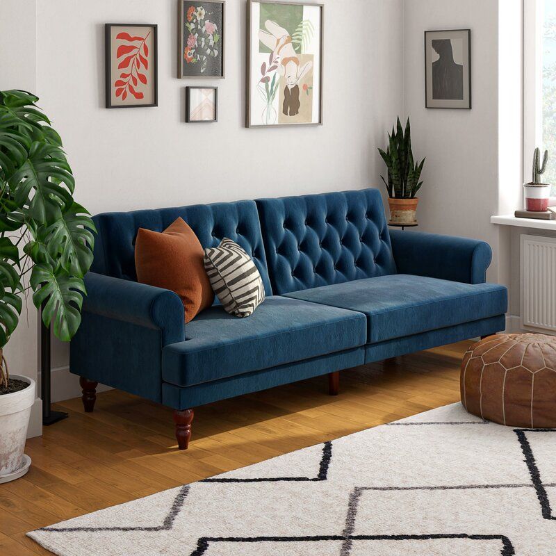 Cassidy Twin Velvet Tufted Back Convertible Sofa