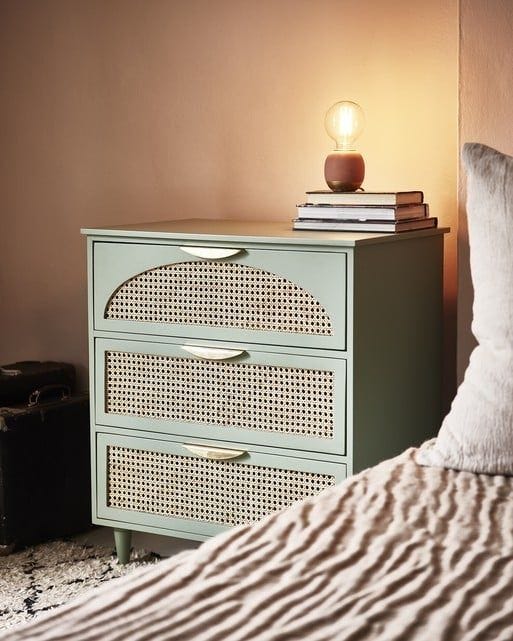 Bue Sage Green Mango Wood & Rattan Chest of Drawers