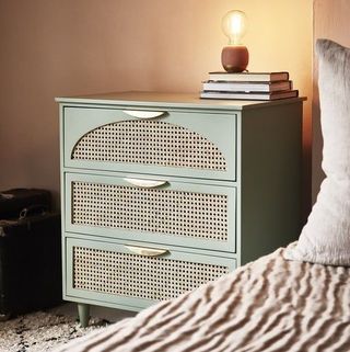 Bue sage green rattan and mango wood chest of drawers