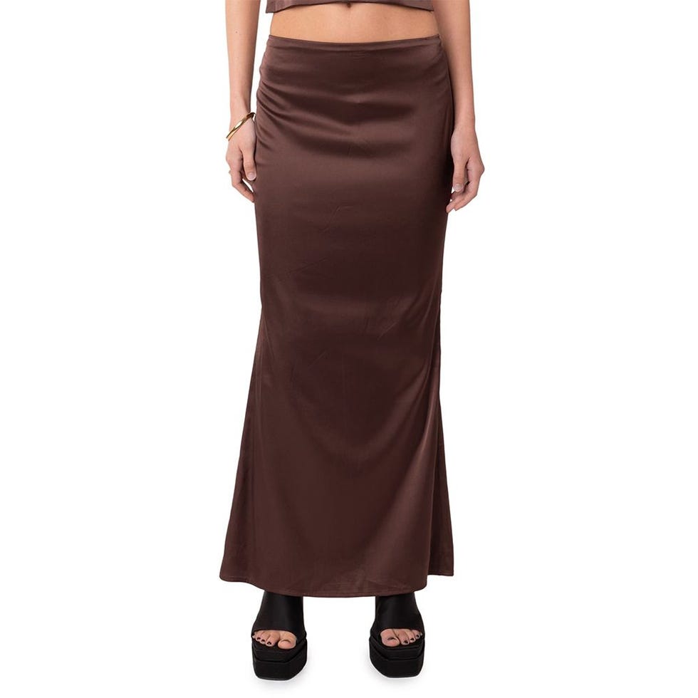 Ruched Satin Maxi Skirt