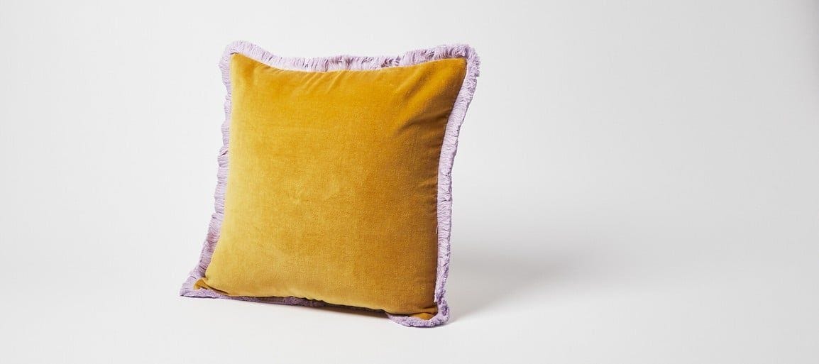 Issey Mustard Yellow Velvet Fringed Cushion