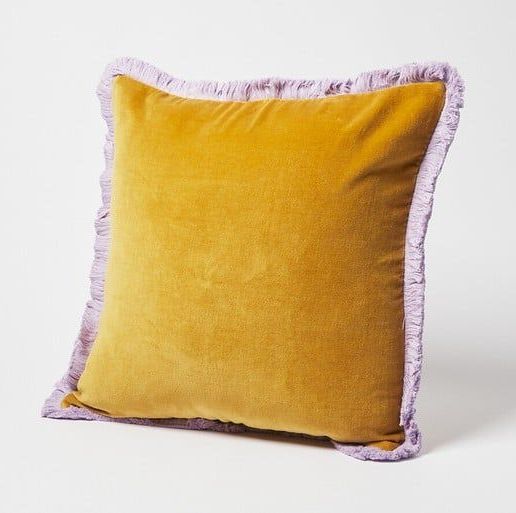 Issey Mustard Yellow Velvet Fringed Cushion