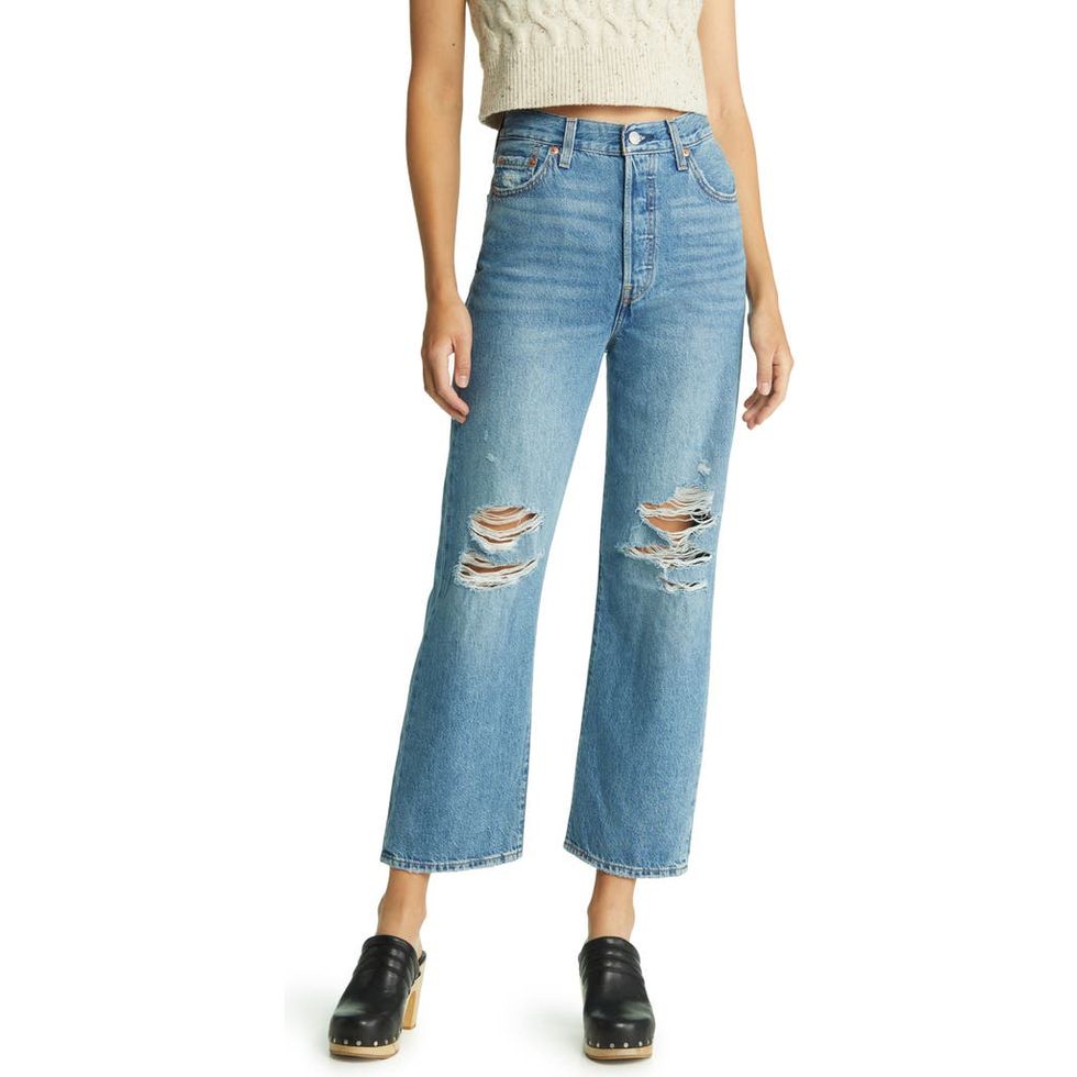 levi's Ribcage Ripped Ankle Straight Leg Jeans