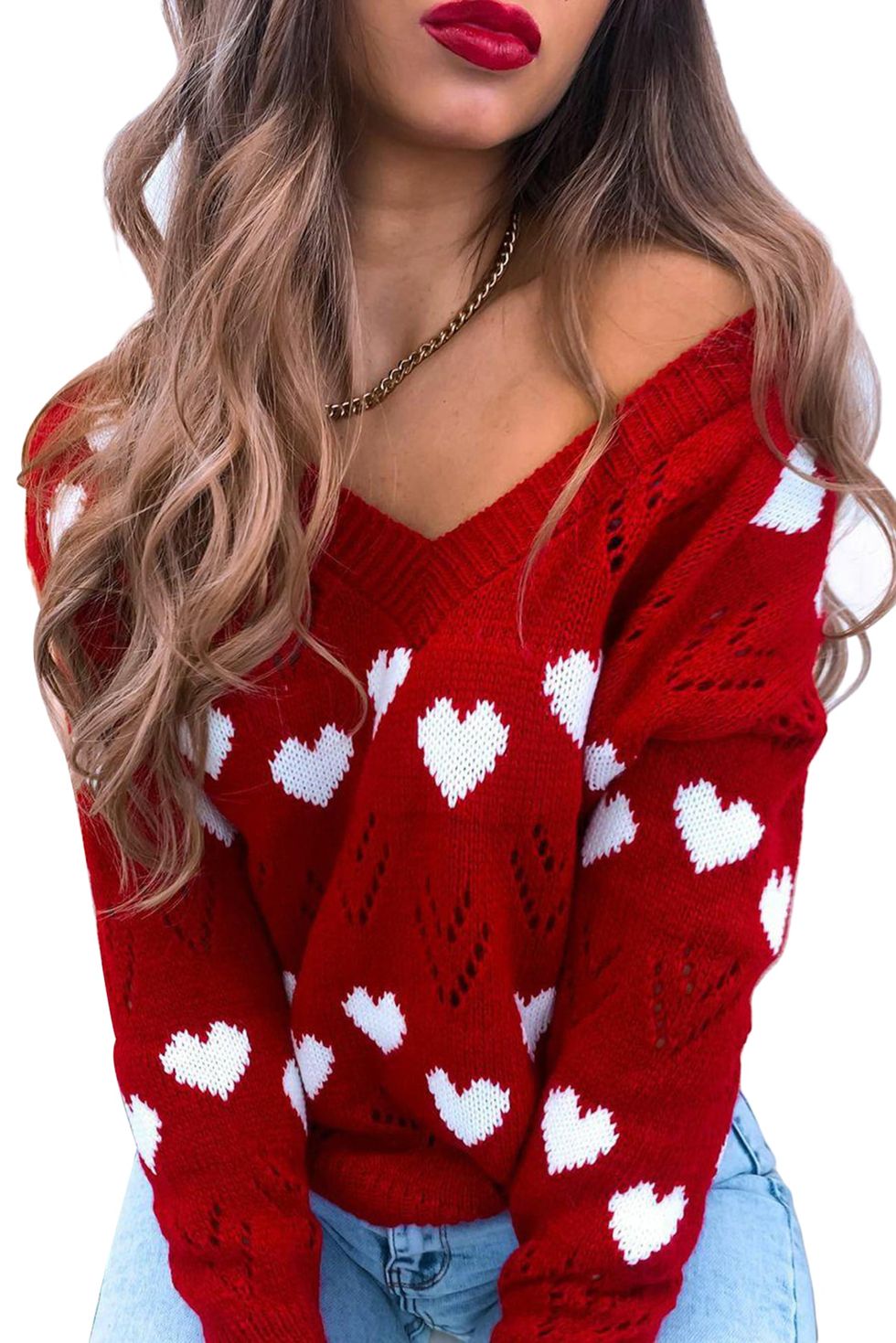 Valentine's Day Hollow Knitted Sweater 