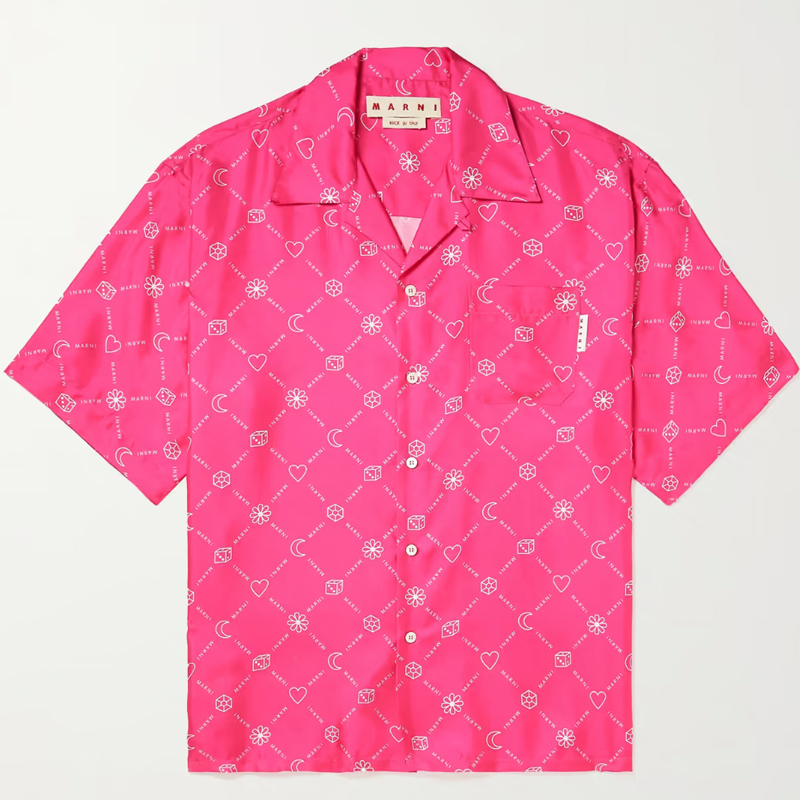 Camp-Collar Logo-Print Silk-Twill Shirt