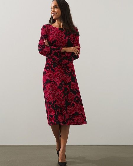 Rose-Print Bell-Sleeve Dress