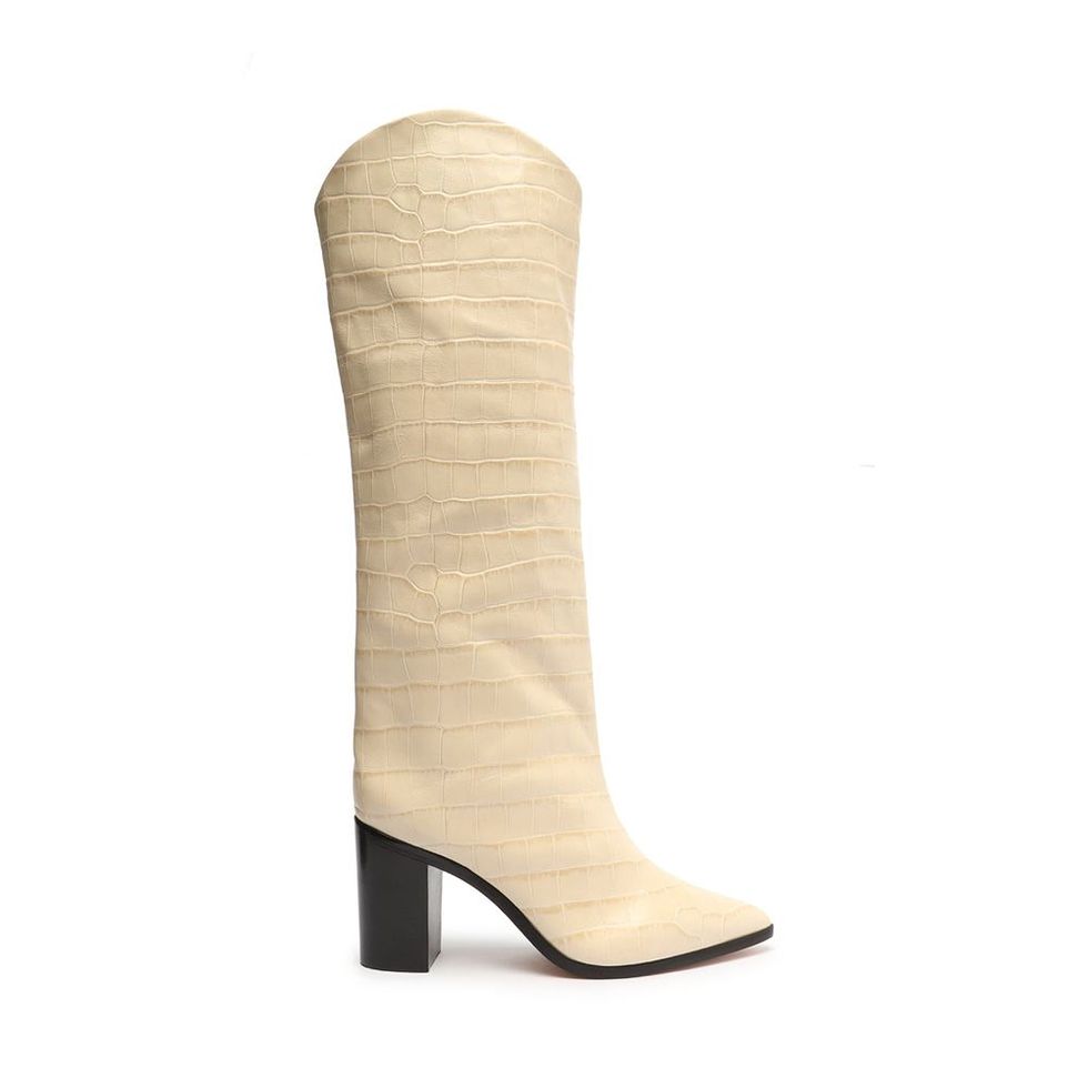 Maryana Block Crocodile-Embossed Leather Boot