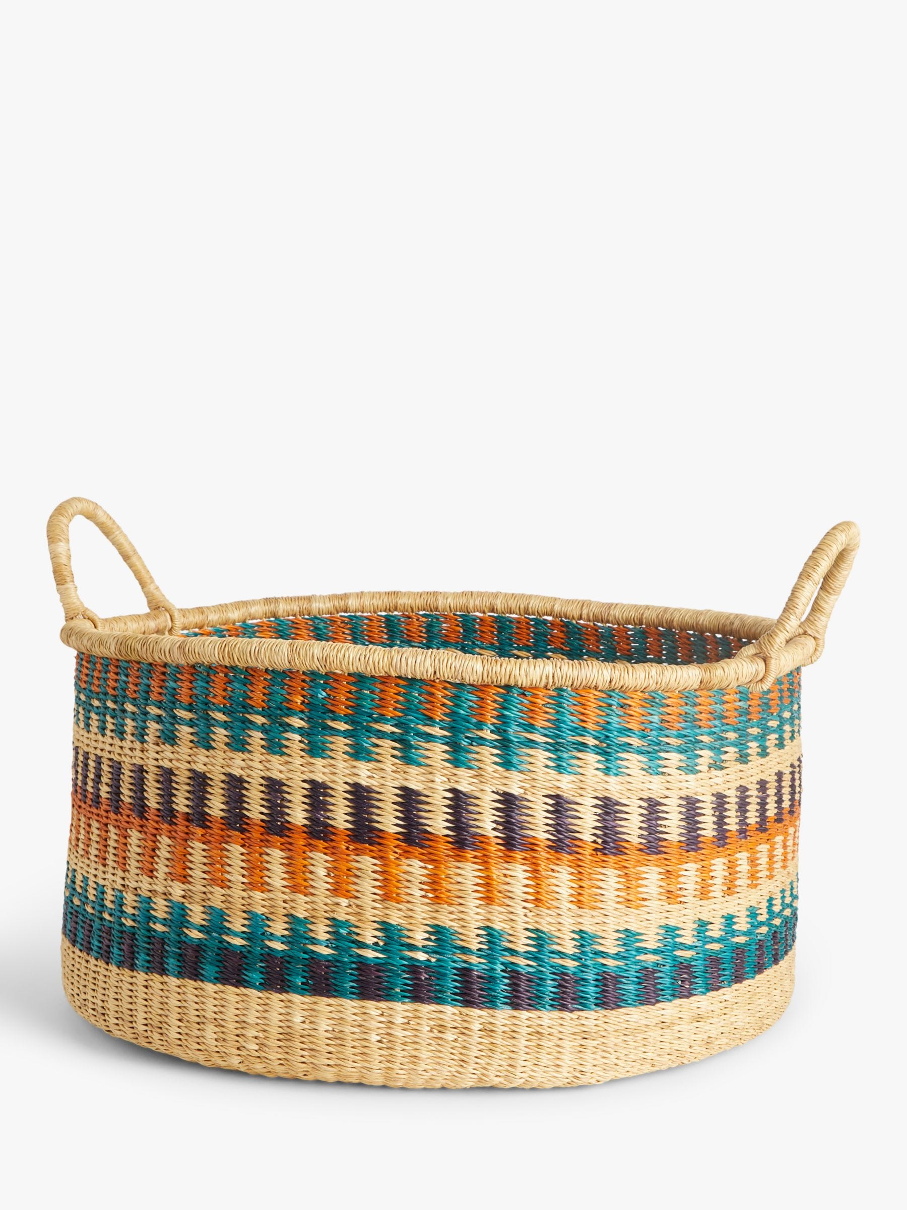 Extra Large Round Basket with Handles, Multi