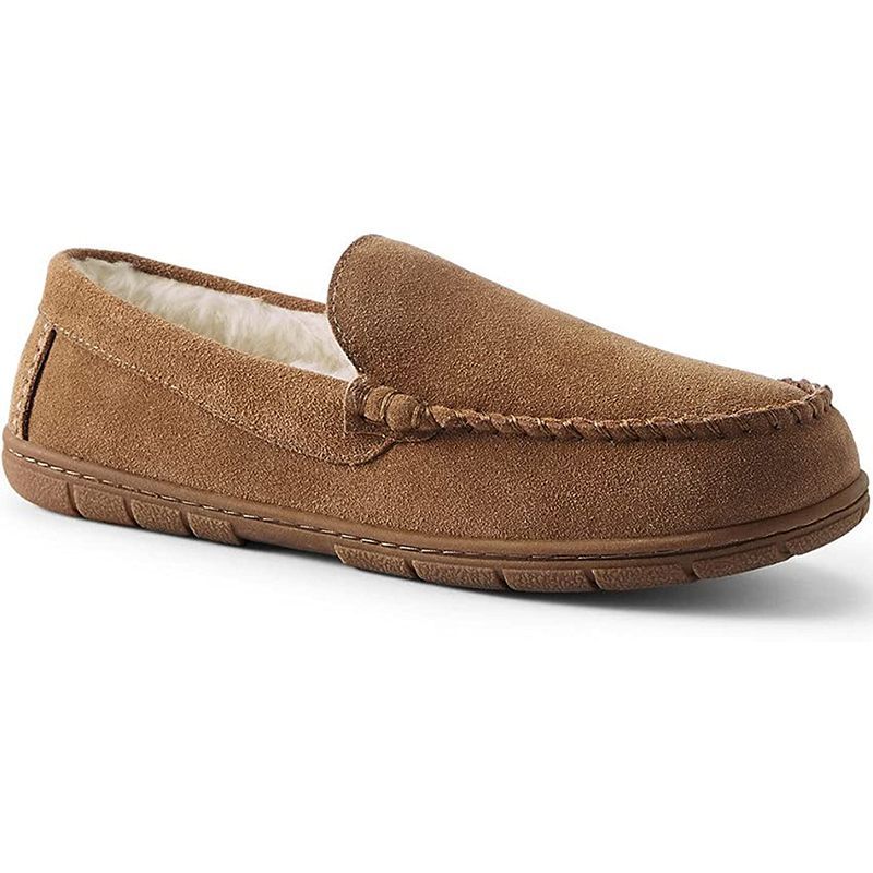 Lands' End Men's Suede Leather Moccasin Slippers 