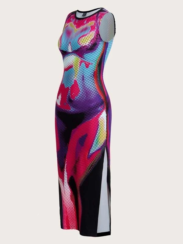 SHEIN ICON Body Heat Map Print Split Thigh Tank Dress