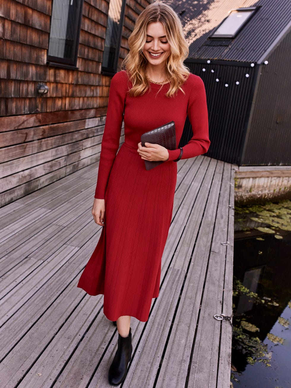 Kya Knitted Pleat Dress, Red Wine