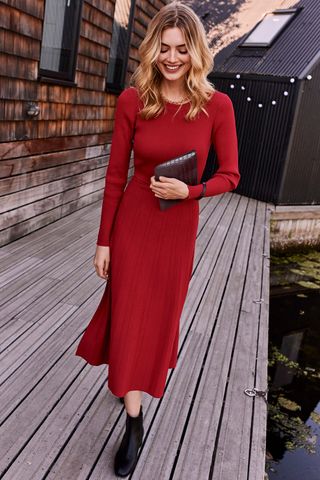 Kya Knitted Pleat Dress, Red Wine