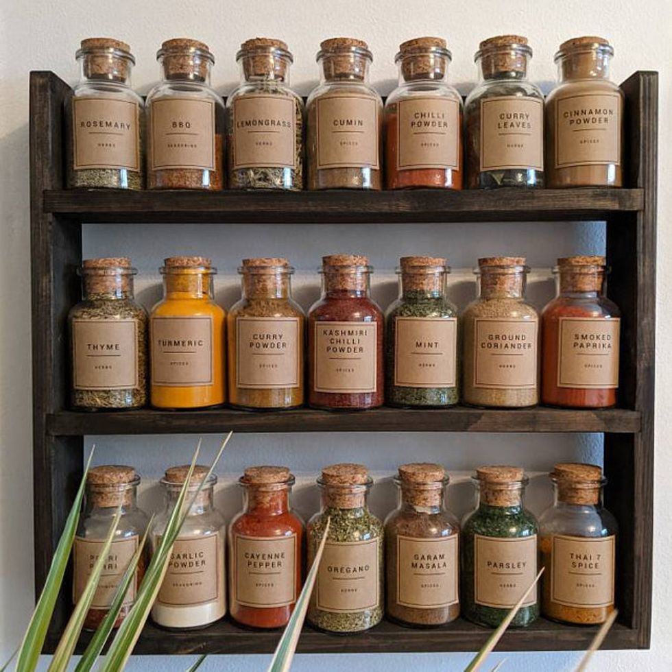 Kitchen Storage under Cabinet Spice Rack, Handmade Hardwood, Holds 16 Large