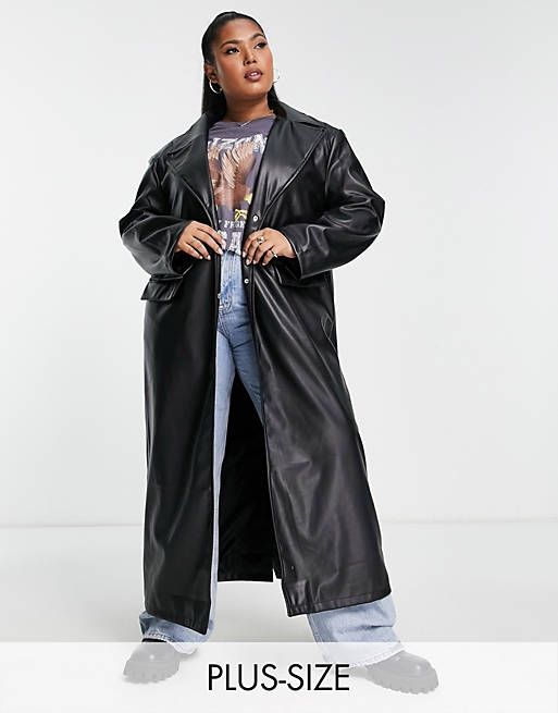 Long leather outlet black coat