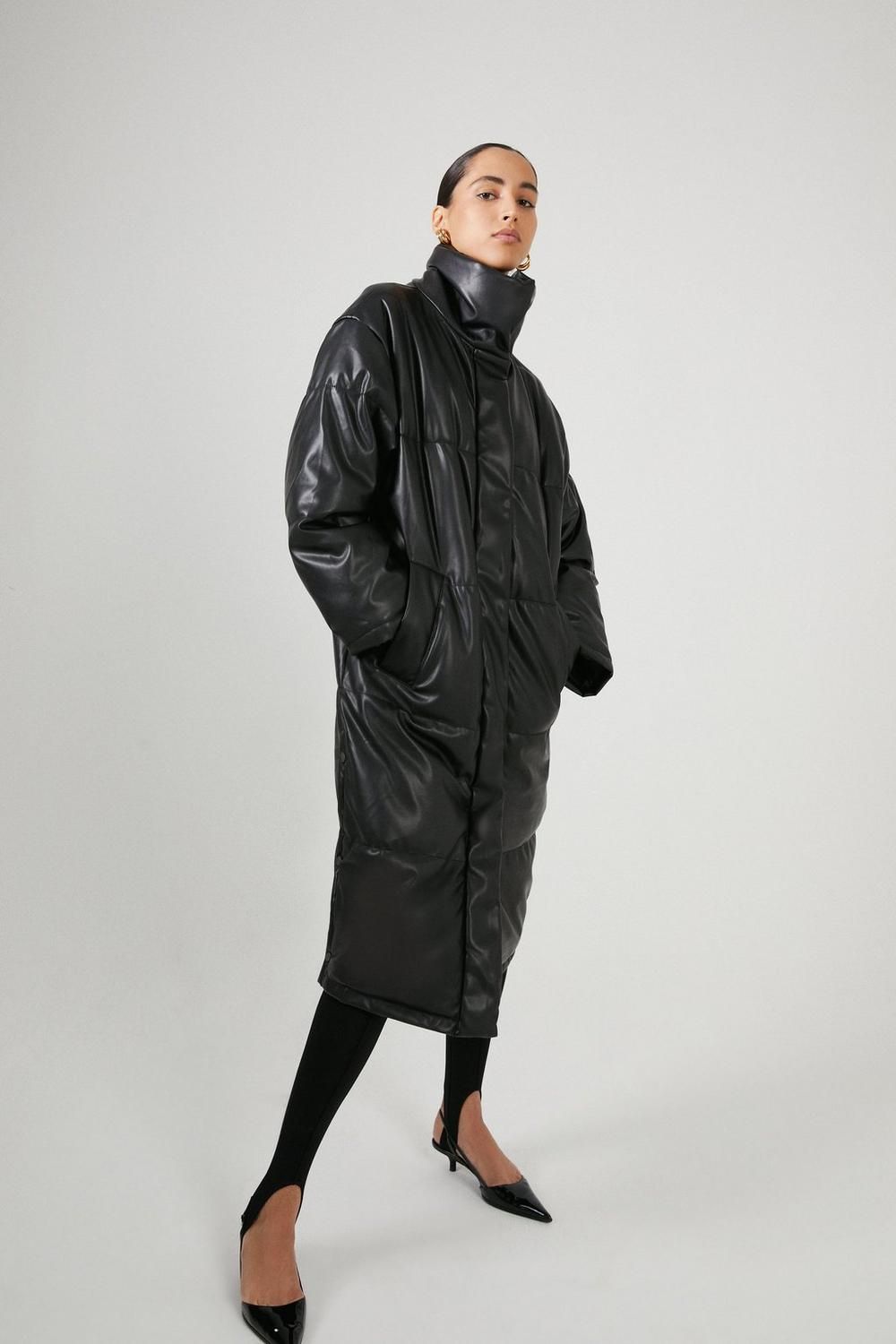 Warehouse faux 2024 leather trench coat