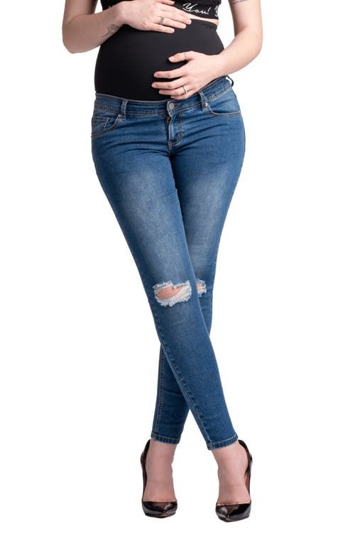 Maternity Jeans Over The Belly Destroyed Denim Pants with Pockets Light  Blue S at Amazon Women's Clothing store