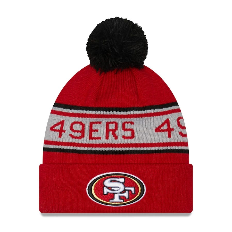 San Francisco 49ers New Era 2020 NFL Sideline Official Sport Pom Cuffed  Knit Hat - Black/Scarlet