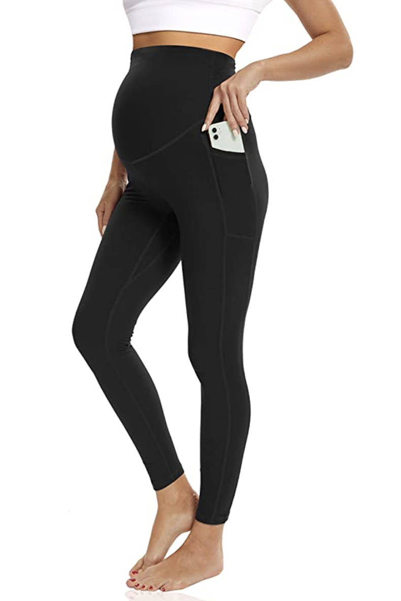 Foucome Maternity Faux Leather Leggings High Waisted Stretchy