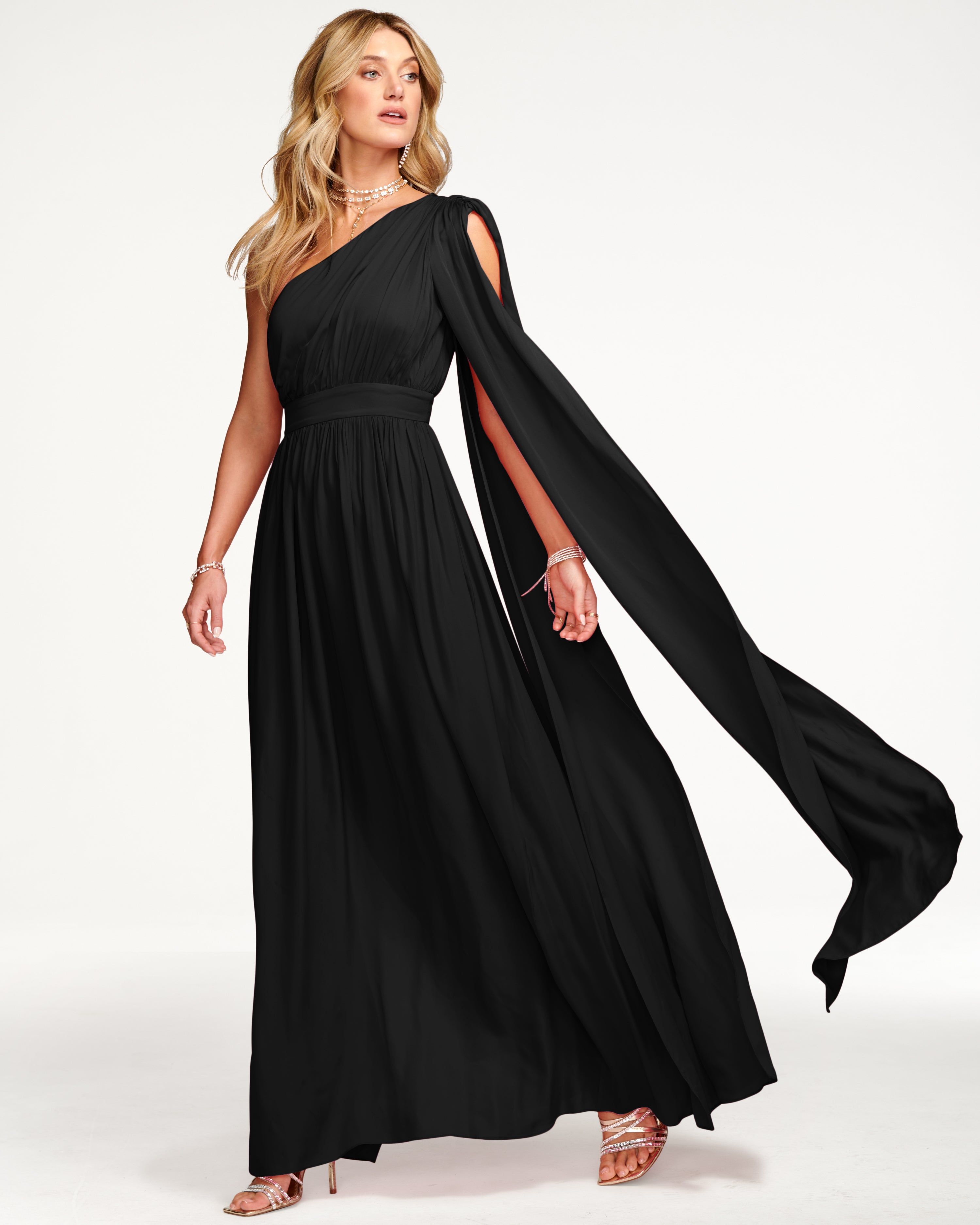 One shoulder black outlet tie dress