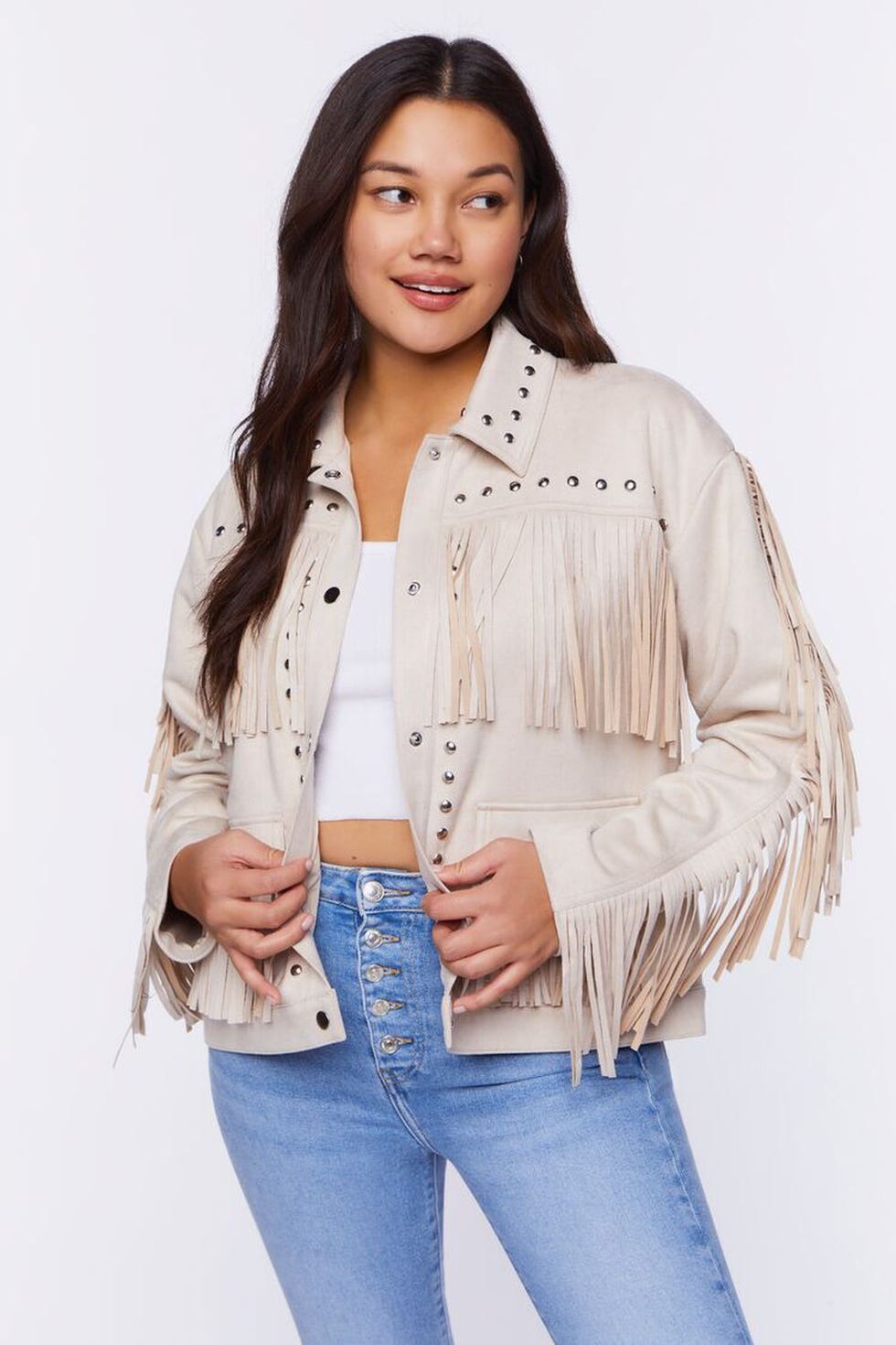 Faux Suede Fringe Trucker Jacket