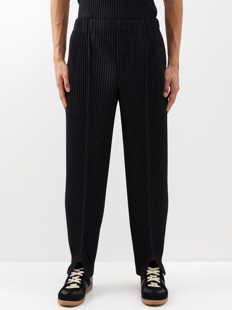 Technical-Pleated Knit Trousers