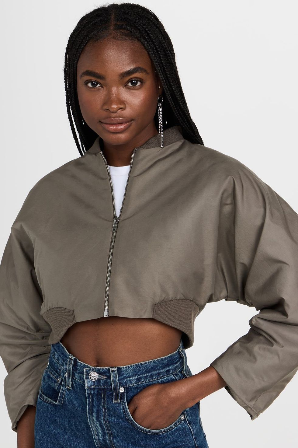 Green Oriental Graphic Satin Cropped Bomber Jacket
