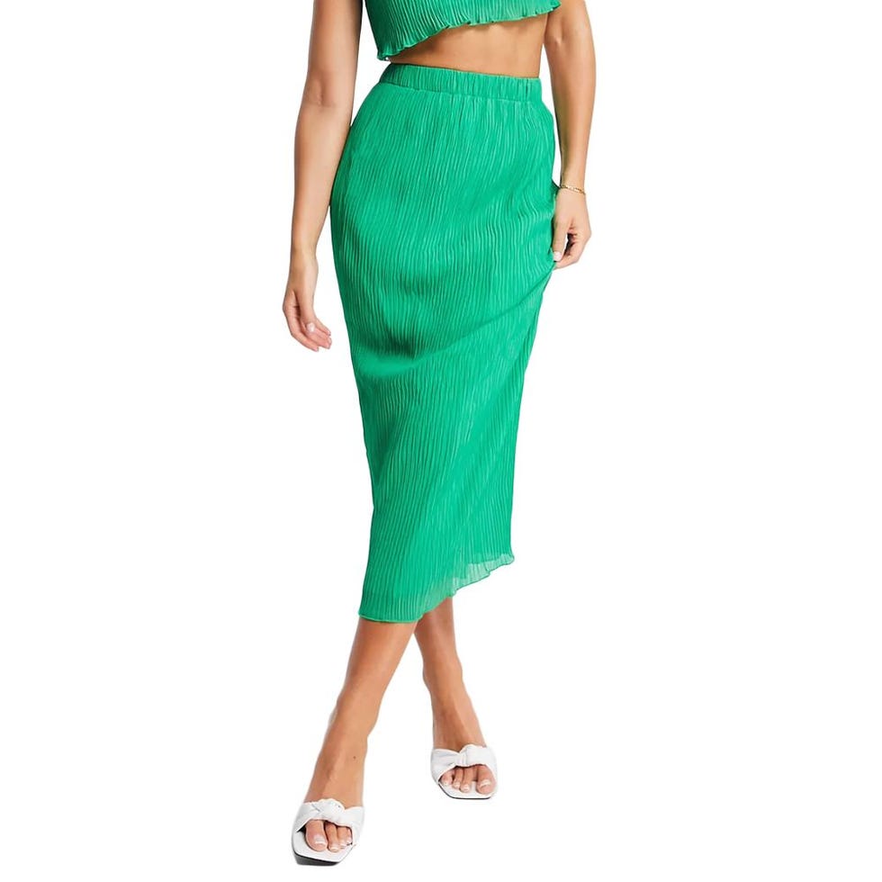 Satin Plisse Midi Skirt 