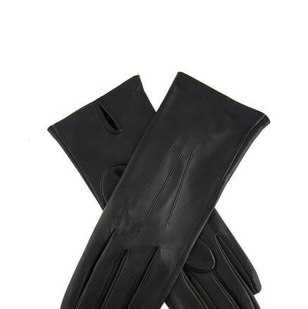 Men's Vegan Leather Full-finger Driving Gloves - Black