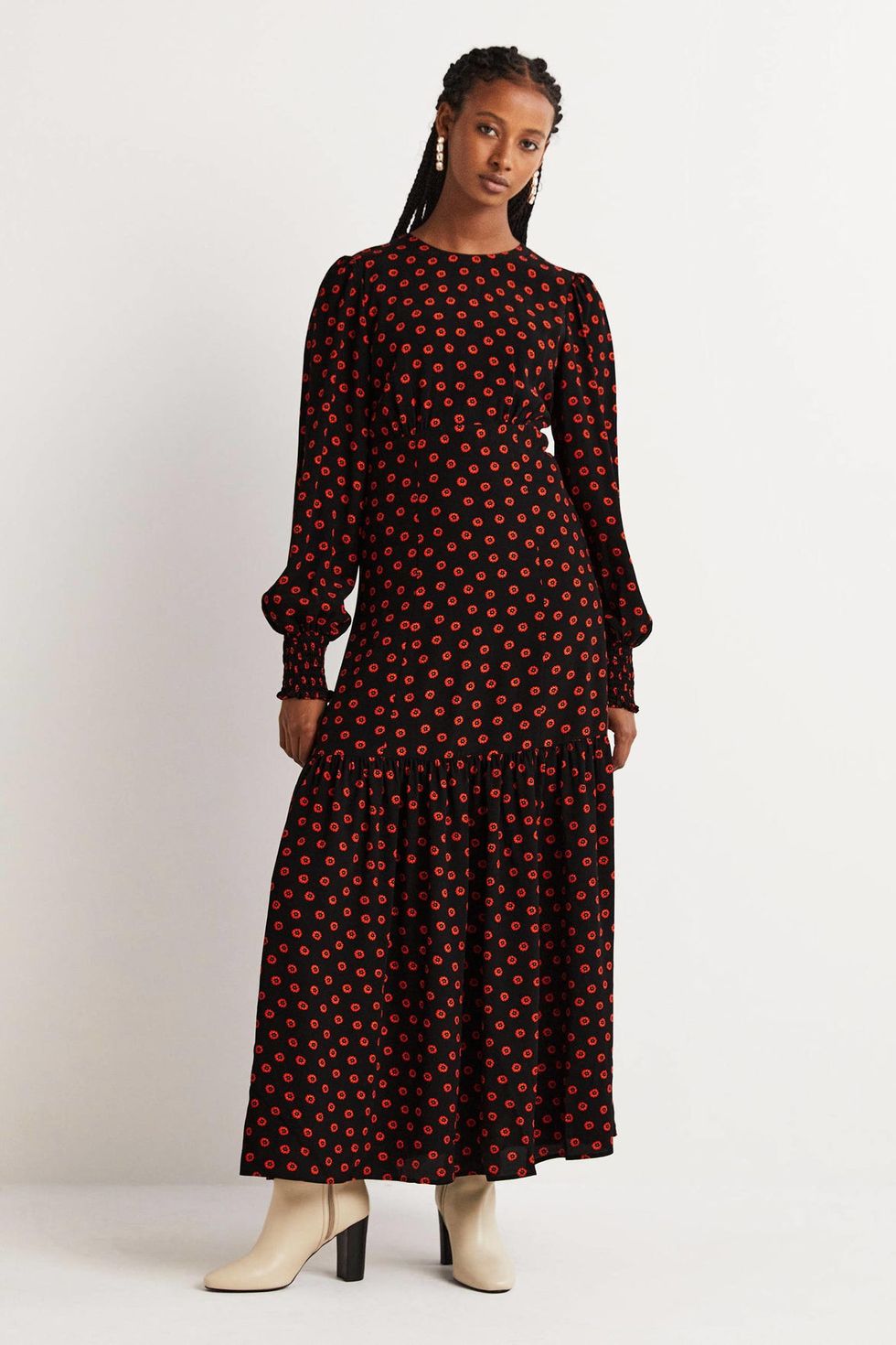 Boden's long-sleeved maxi dress is a flattering choice