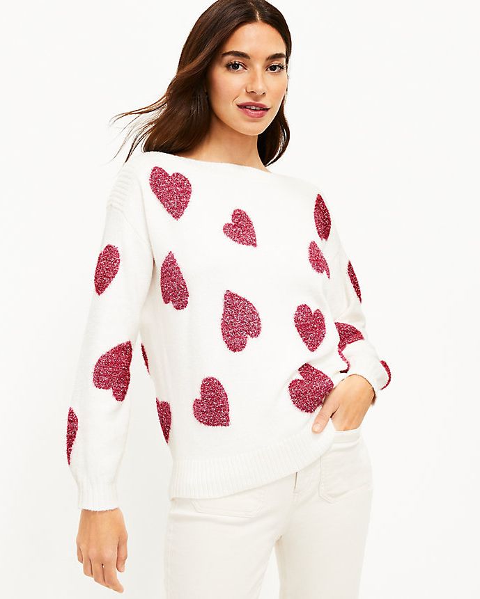 Shimmer Heart Boatneck Sweater
