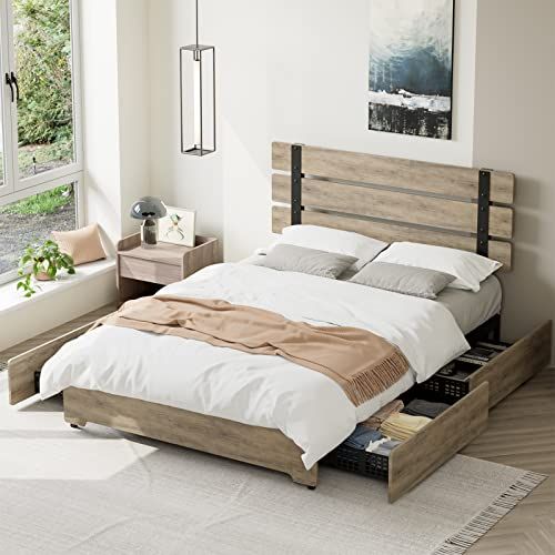 Bed Frame with 4 Storage Drawers (Queen)