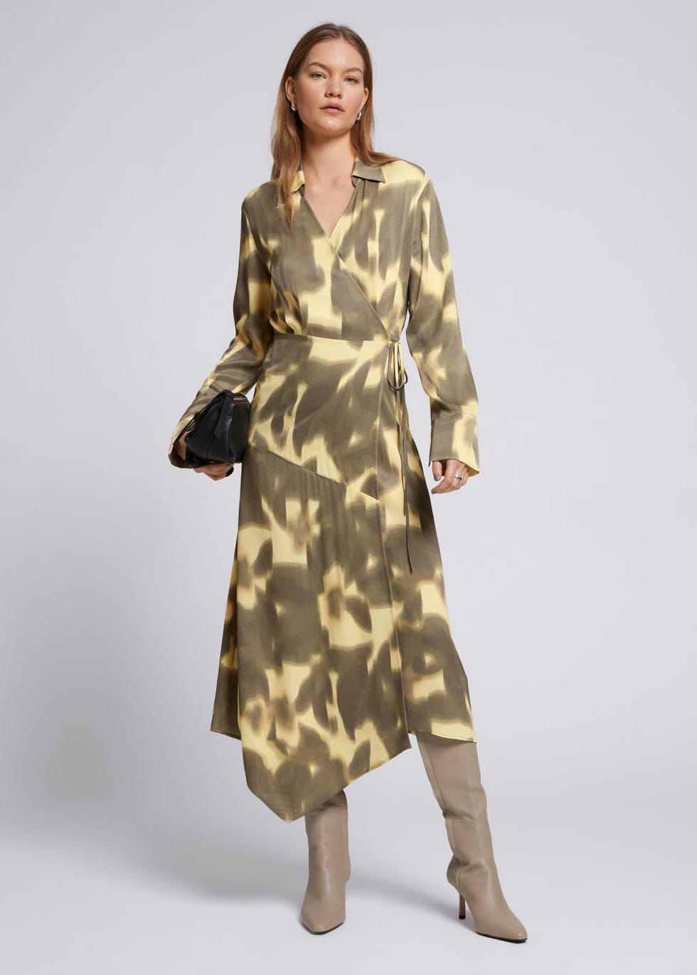 Asymmetric Midi Wrap Dress