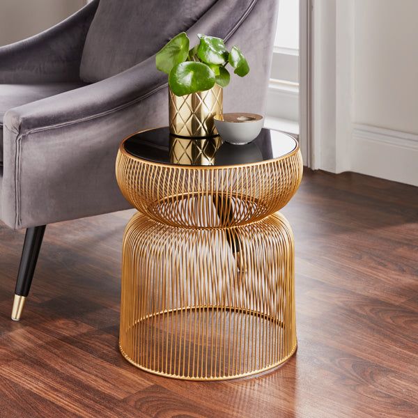 Khloe Round Side Table in Gold Finish