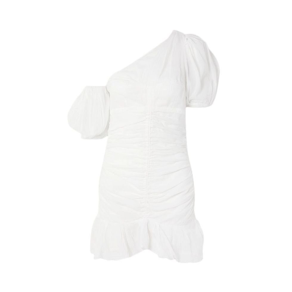 Lecia Asymmetric Ruched Cotton-Voile Mini Dress