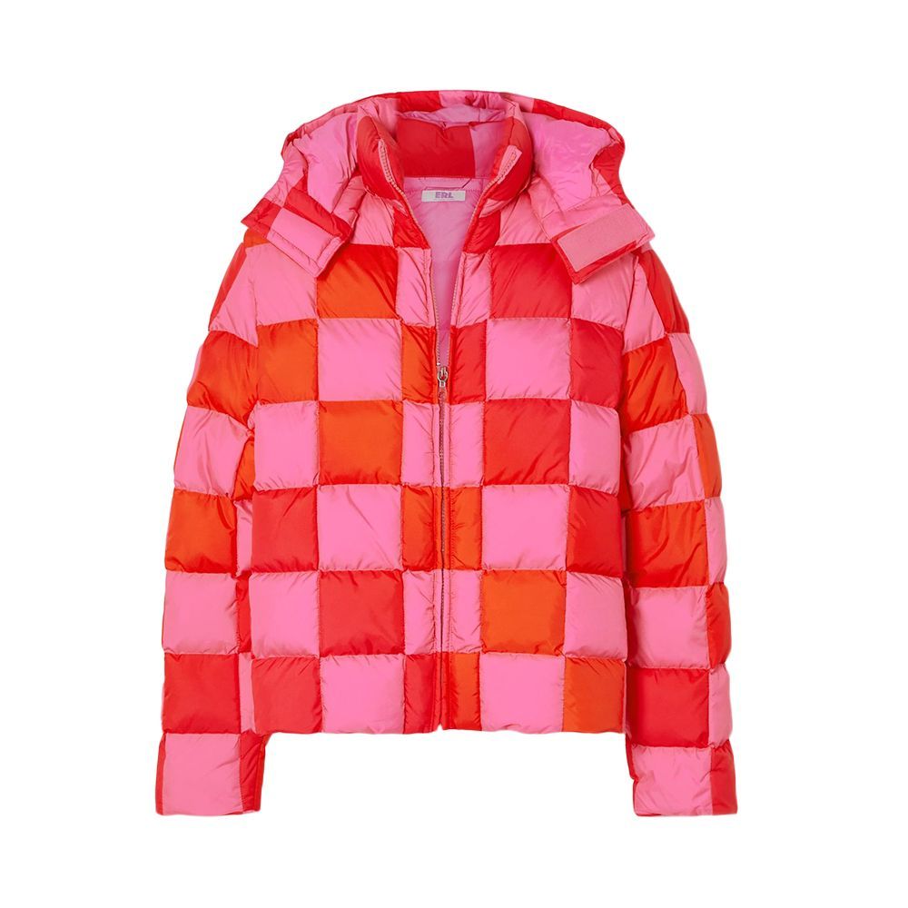 Hooded Quilted Padded Checked Shell Jacket